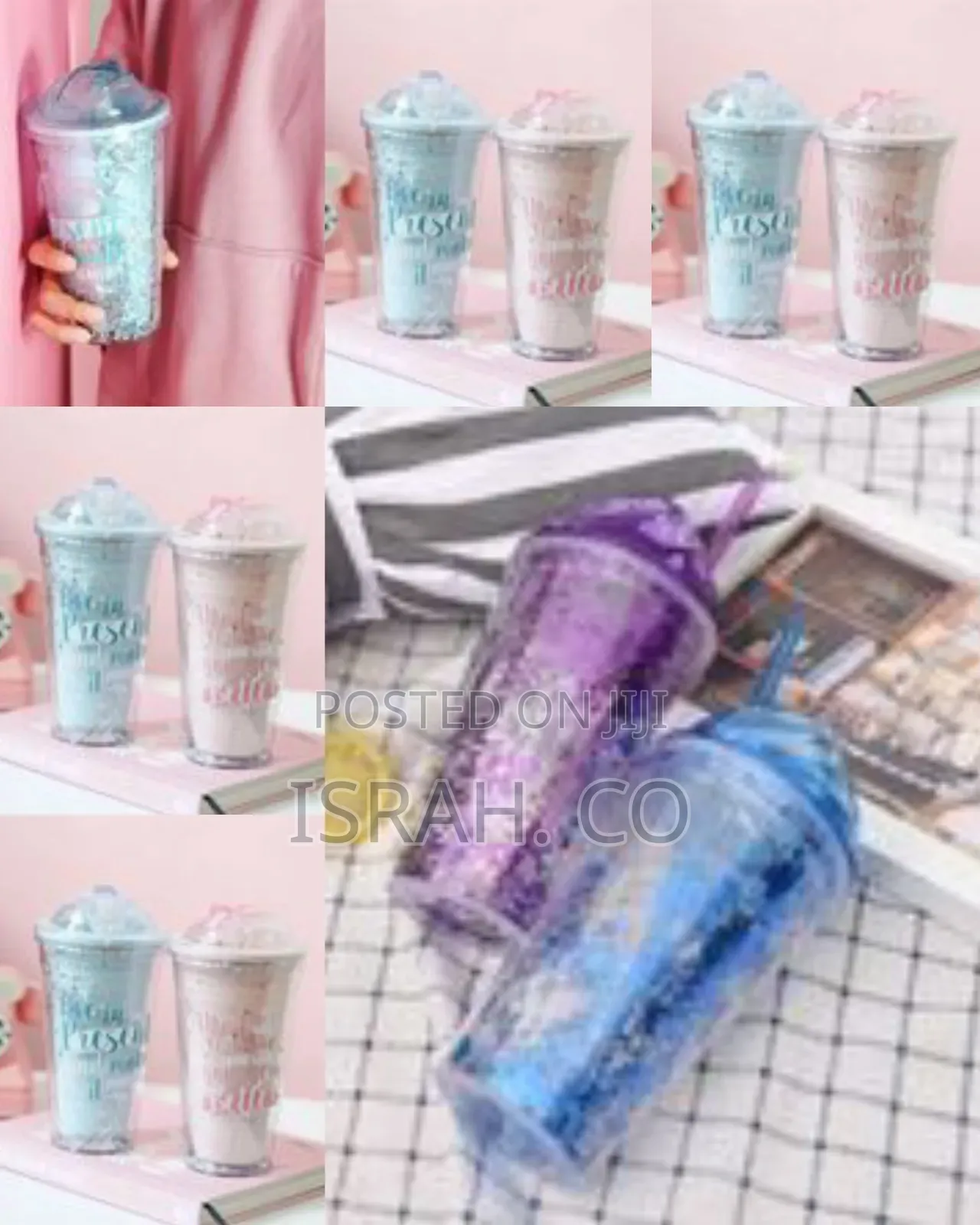 2-Layer Ice Cream Smoothie Juice Bottle Cup Kettle With Straw