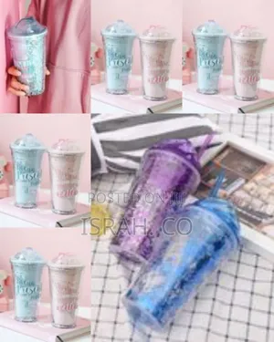 2-Layer Ice Cream Smoothie Juice Bottle Cup Kettle With Straw