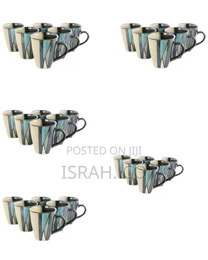 6 Pieces of Ceramic Blue Lined Square Coffee Tea Cups Drinking Mugs