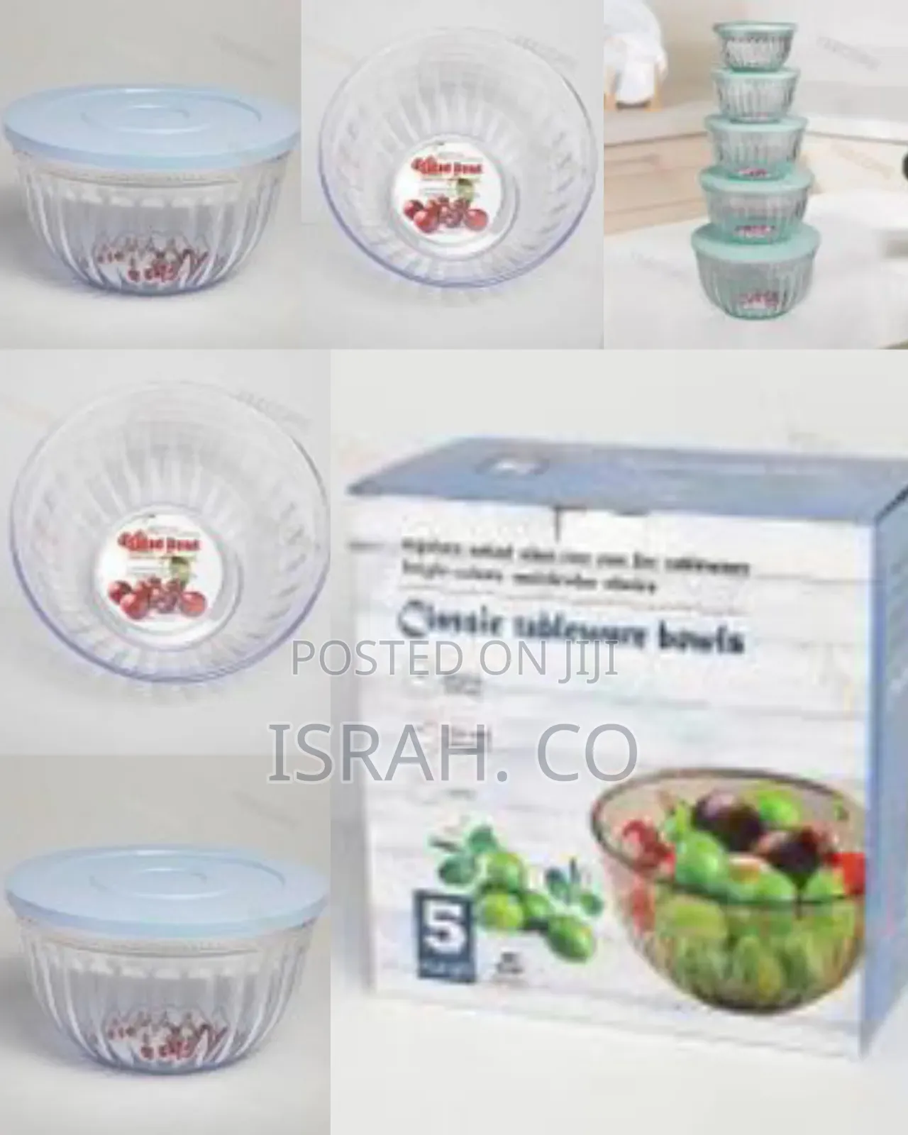 5 Pieces of Clear Plastic Salad Bowls With Airtight Lids,