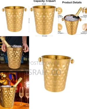 Fashionable and Creative Ice Bucket Stainless Steel Golden Hammered