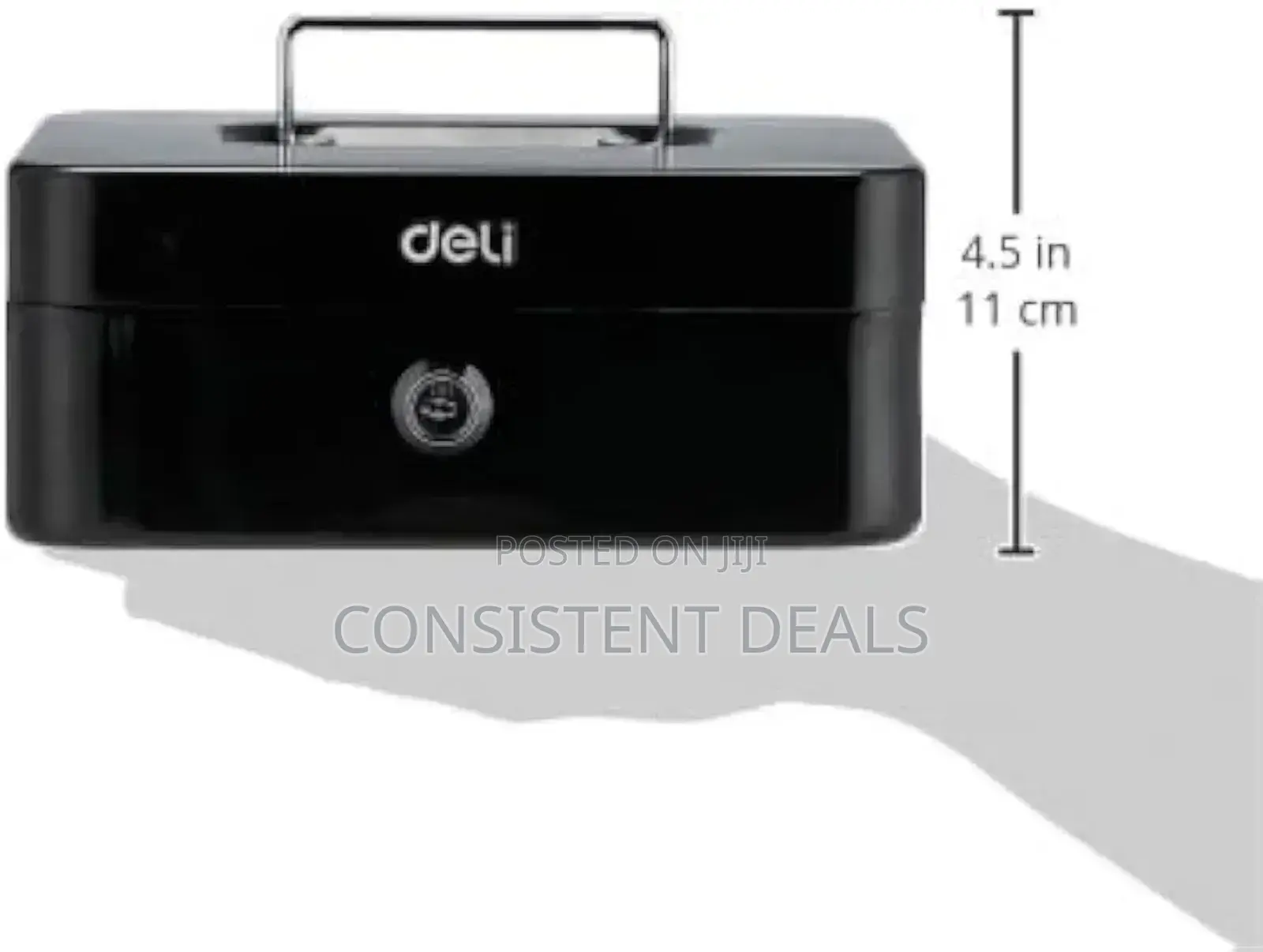 Deli Et500 Cashbox With Key, 90 Mm X 200 Mm X 160 Mm Size, Black