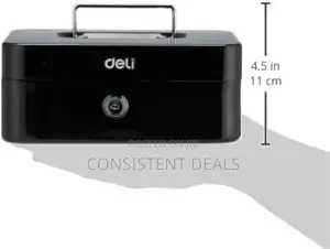 Deli Et500 Cashbox With Key, 90 Mm X 200 Mm X 160 Mm Size, Black