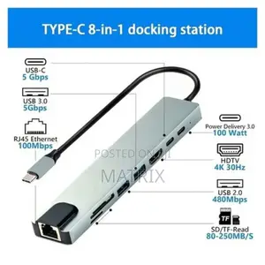 8 in 1" Multiport Adapter to Connect a Usb-C Computer to an HDTV