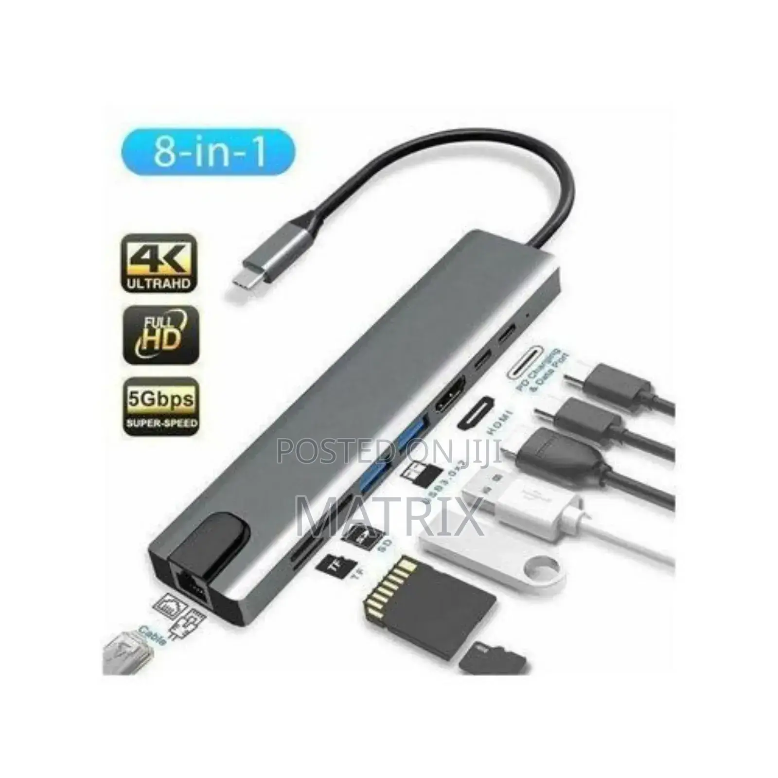 8 in 1" Multiport Adapter to Connect a Usb-C Computer to an HDTV