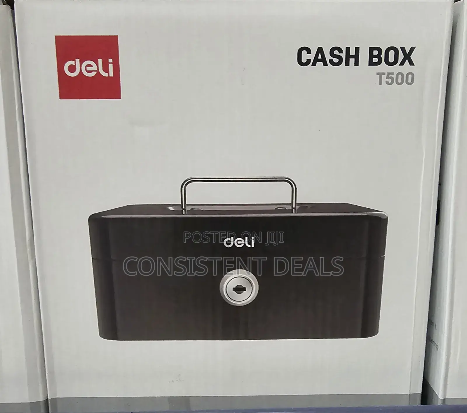 Deli Et500 Cashbox With Key, 90 Mm X 200 Mm X 160 Mm Size, Black