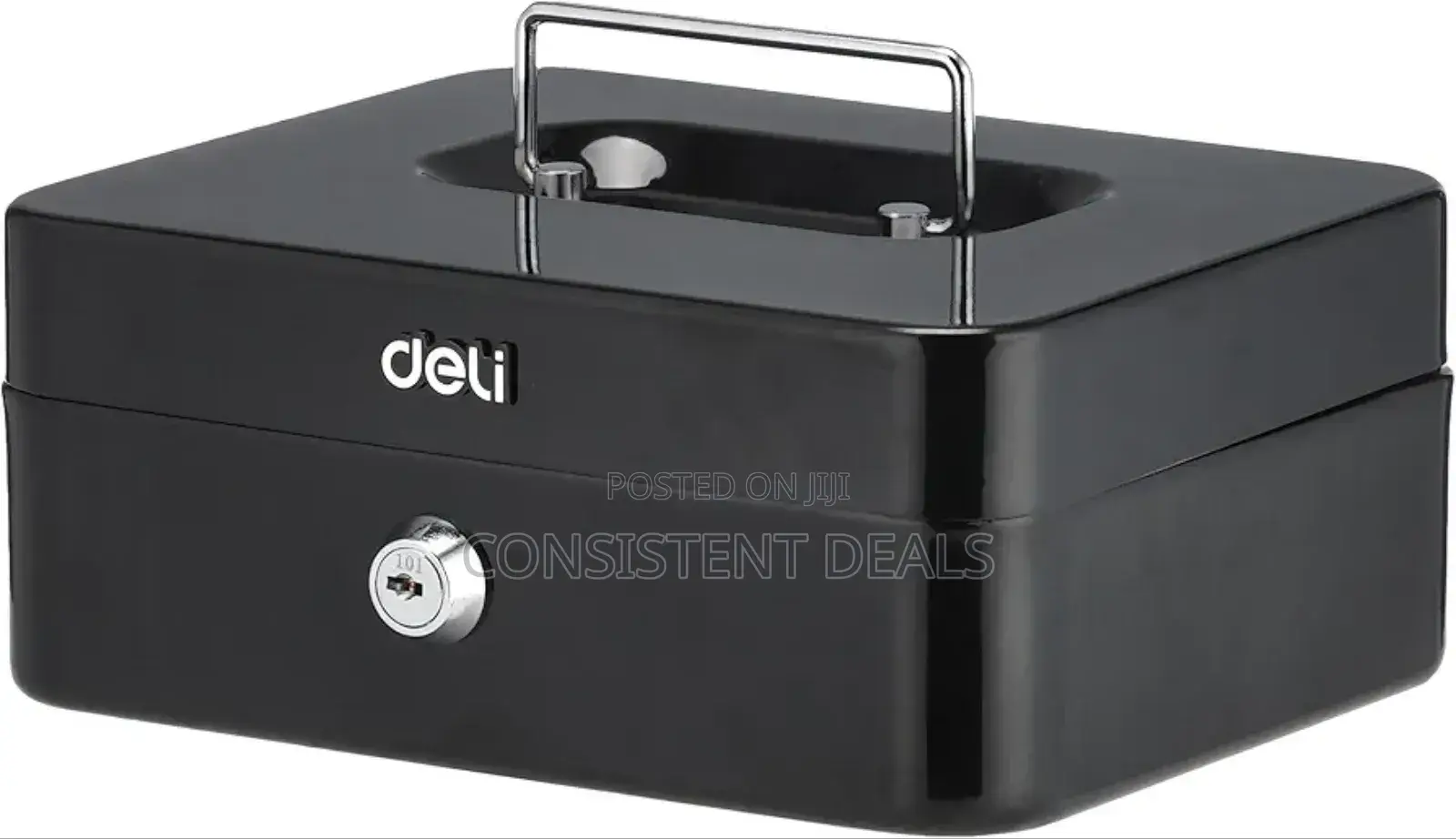 Deli Et500 Cashbox With Key, 90 Mm X 200 Mm X 160 Mm Size, Black