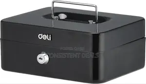 Deli Et500 Cashbox With Key, 90 Mm X 200 Mm X 160 Mm Size, Black