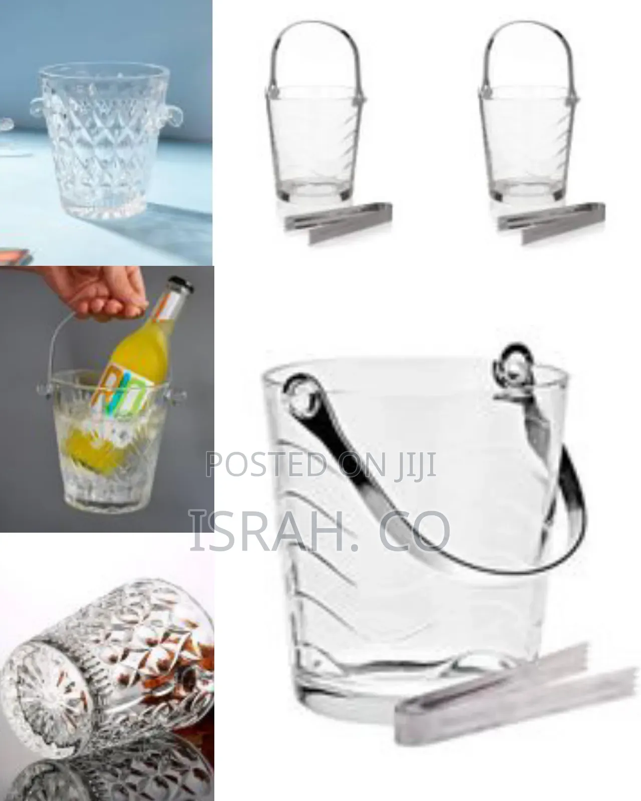 Elegant Clear Crystal Ice Bucket With Ice Tong and Handle, Wine Cooler