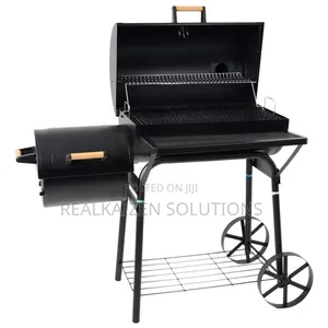 Outdoor Charcoal Offset Smoker Bbq Grill With Thermometer| Wheels|Rack