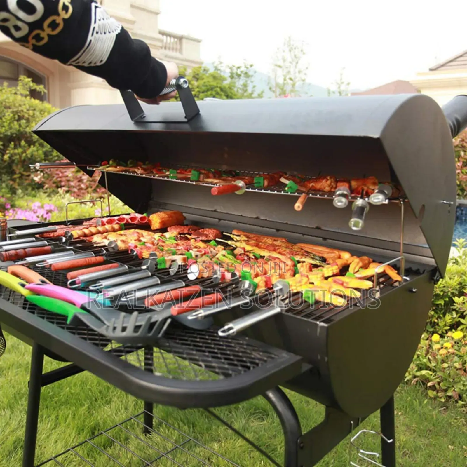 Outdoor Charcoal Offset Smoker Bbq Grill With Thermometer| Wheels|Rack