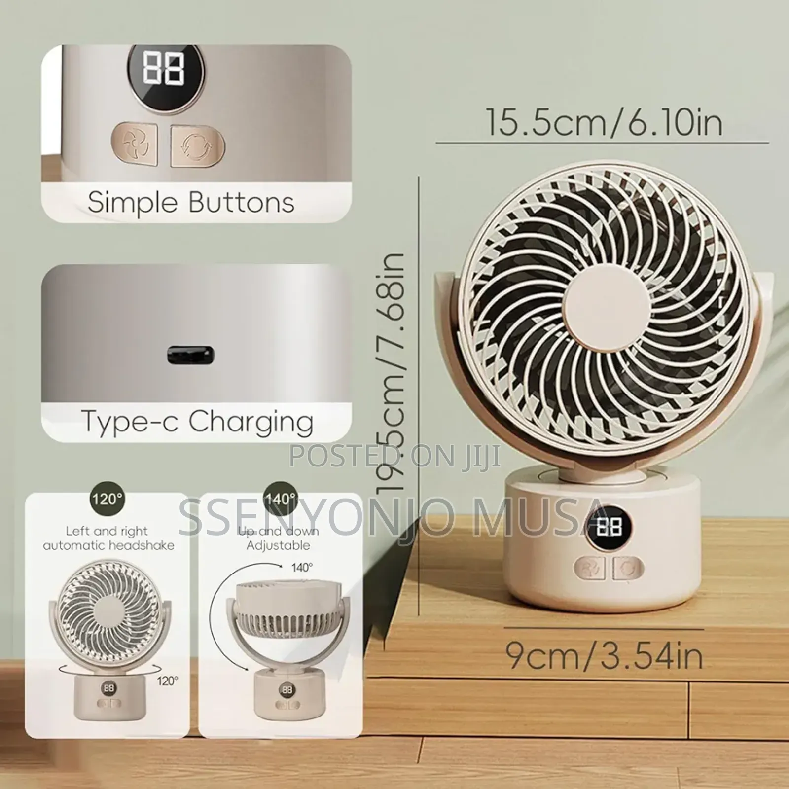 Portable Rechargeable Desk Fan With Usb – Quiet Oscillating Table Fan