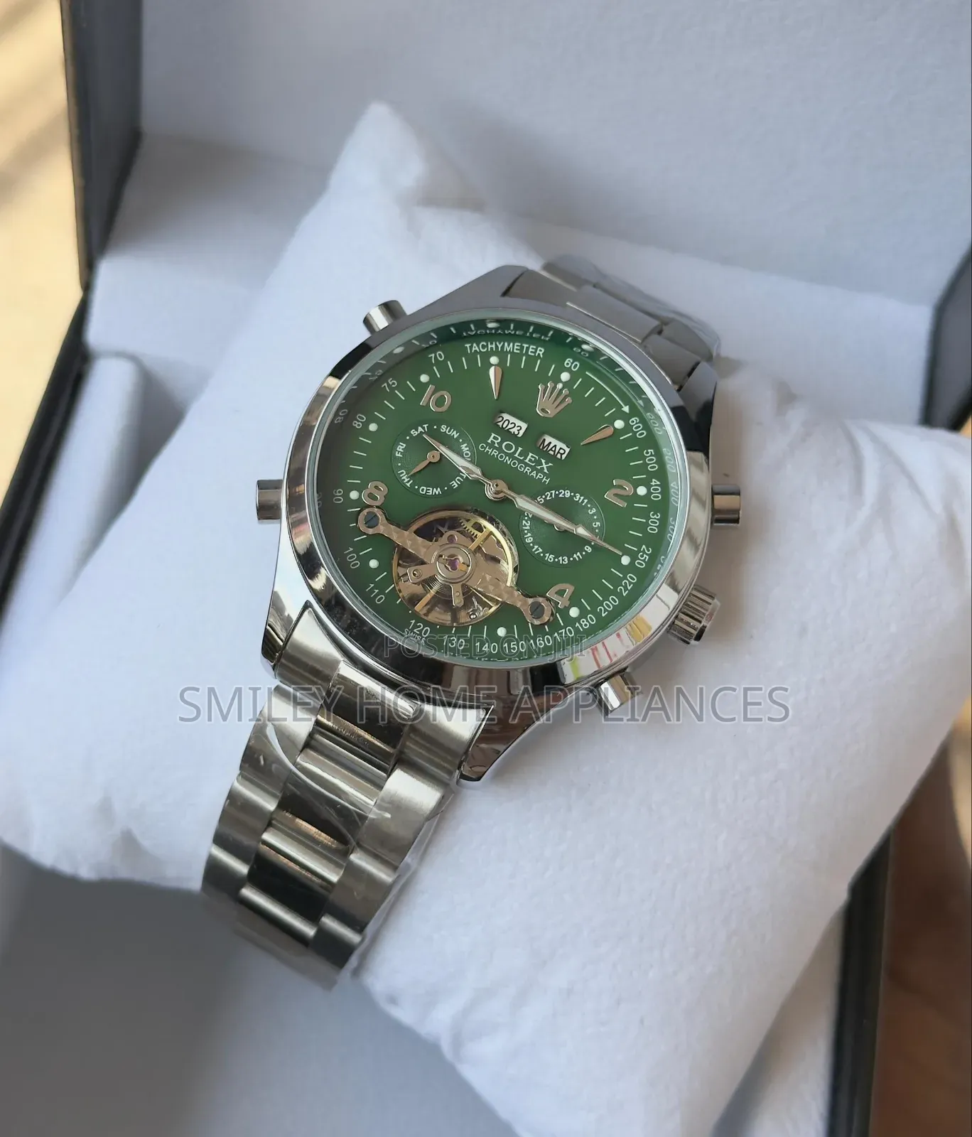 Green Face Mens Authentic Mechanical Rolex Chronograph Wrist Time Edit