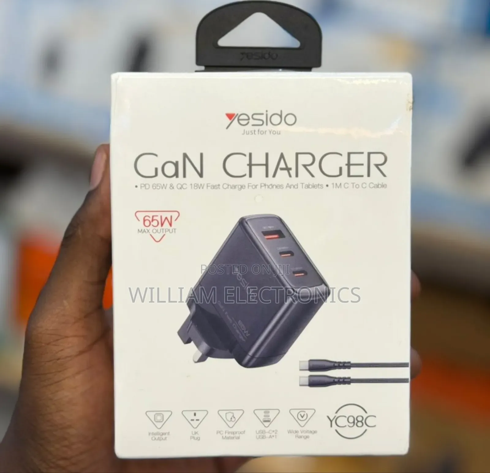 Yesido 65w Gan Charger 3 Pin With Usb C Cable