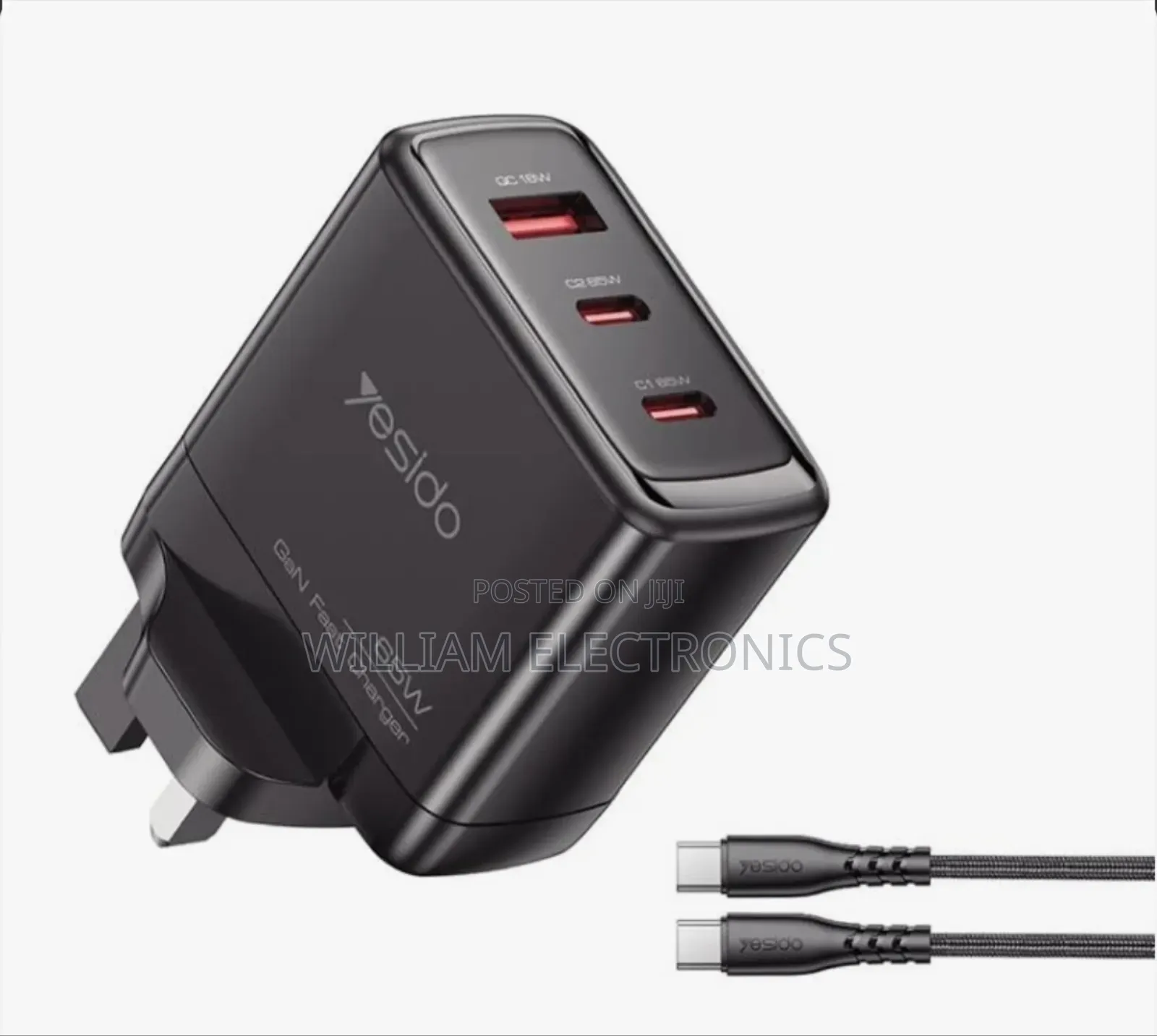 Yesido 65w Gan Charger 3 Pin With Usb C Cable