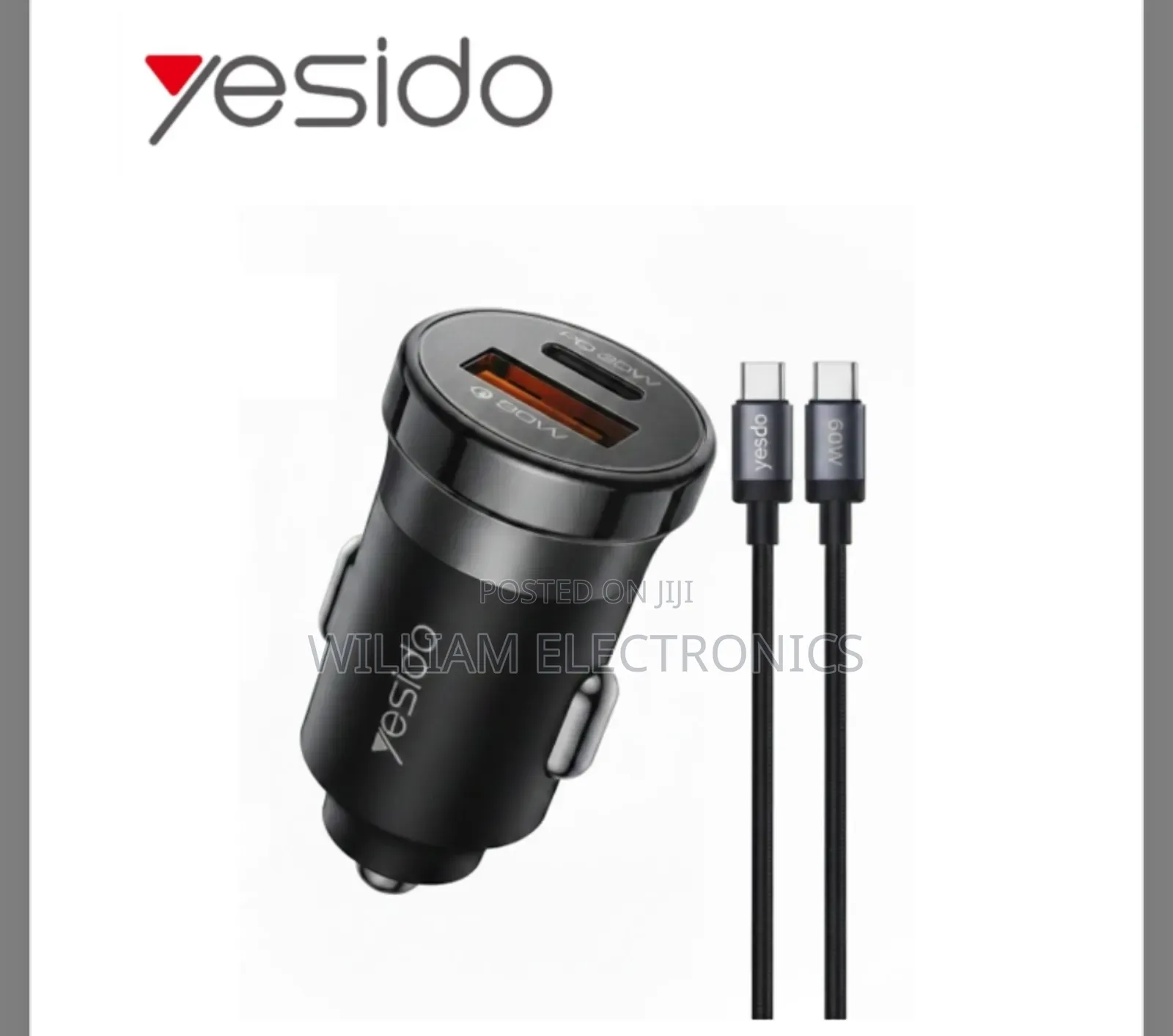 Yesido 30w Fast Car Charger Dual Port + Usb C
