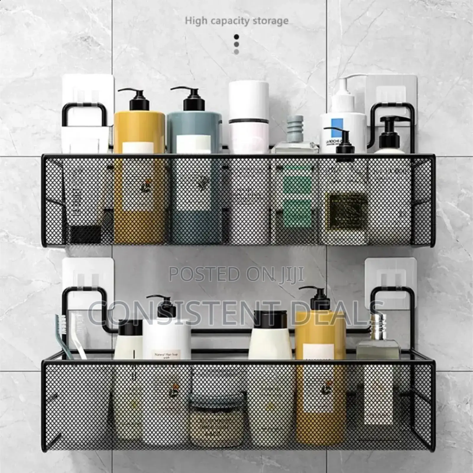 2pc Wall Mounted Bathroom Shelf - No Drill Shower & Toilet Organizer