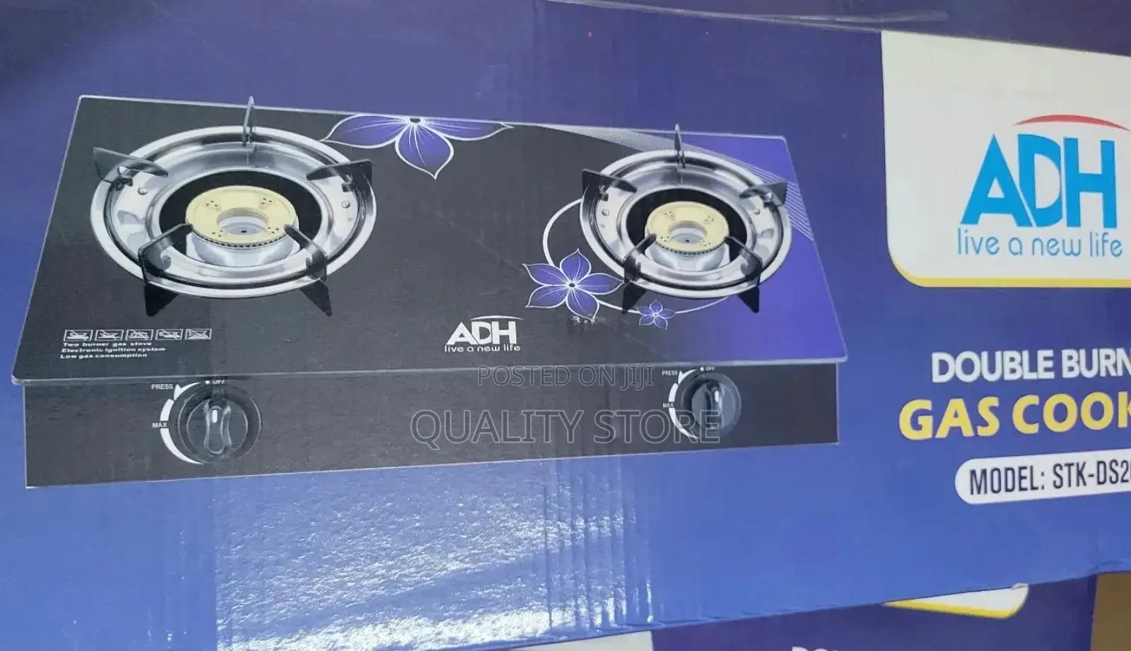 Adh Double Burners Gas Cooker Glass