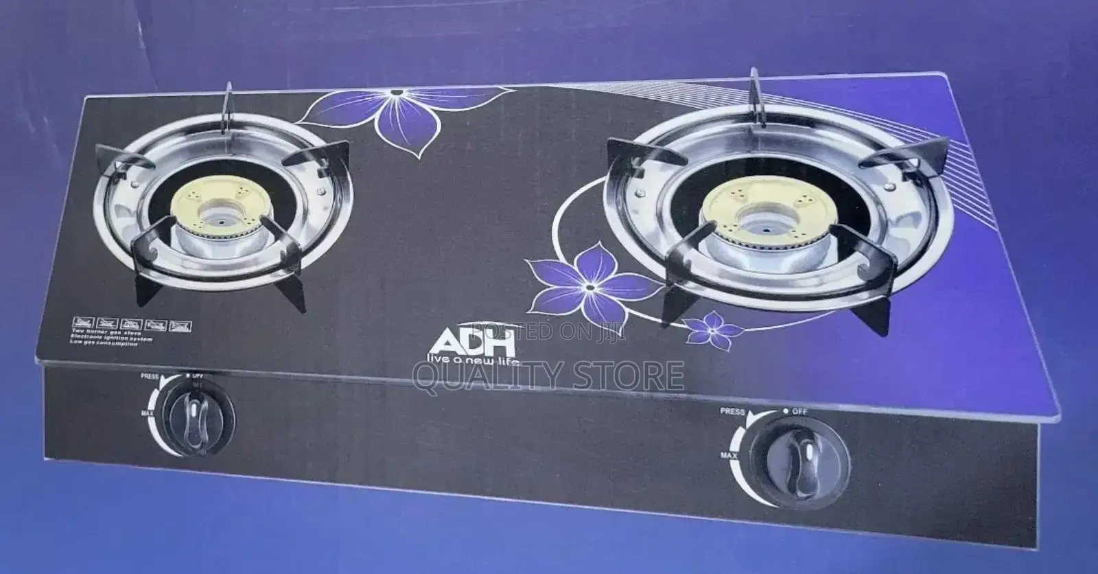 Adh Double Burners Gas Cooker Glass