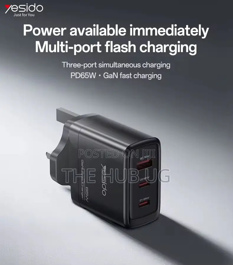 Yesido 65watts Gan Charger 3pin Usb C