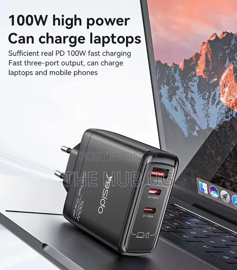 Yesido 65watts Gan Charger 3pin Usb C