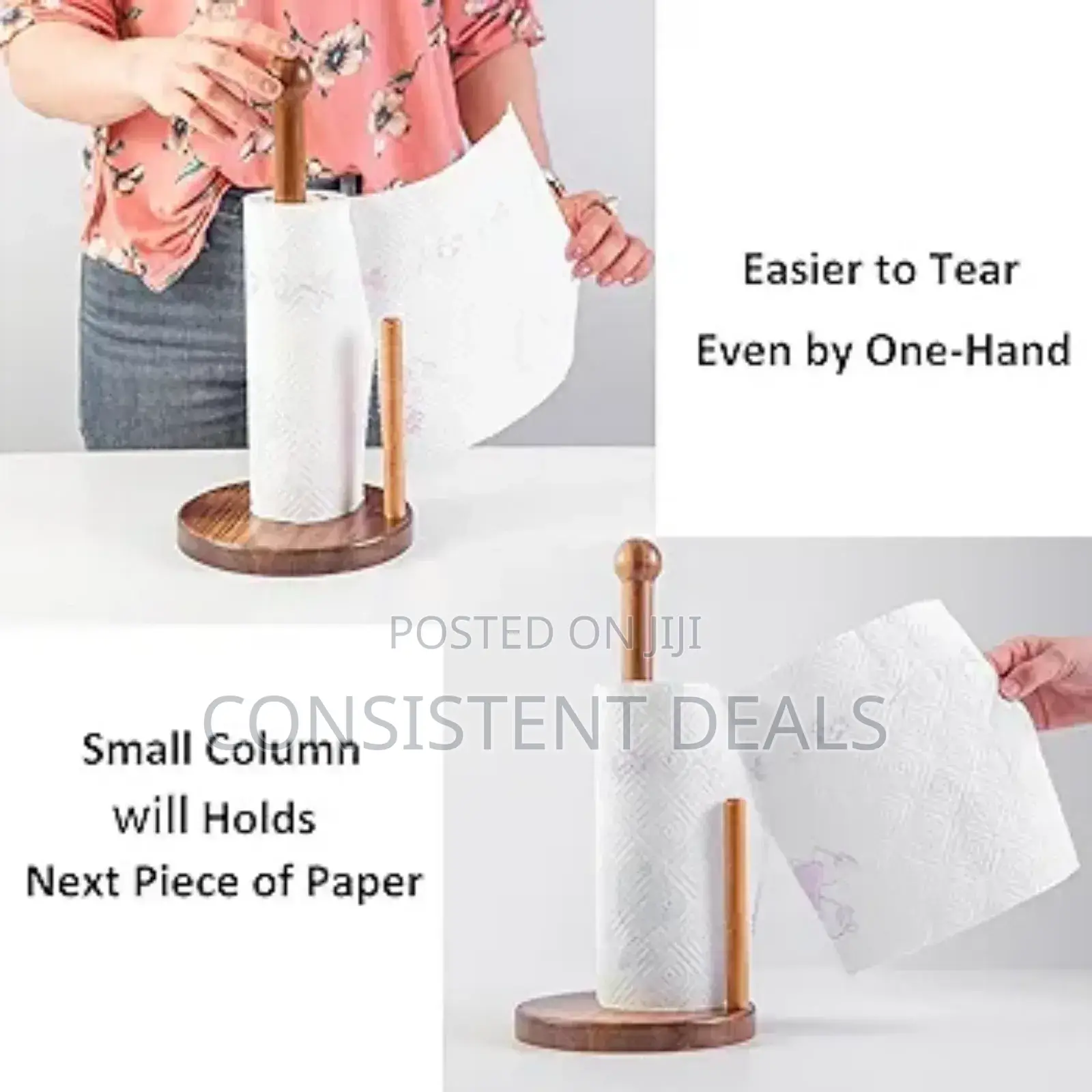 Wooden Paper Towel Holder, 6.7" Large Heavy Base Wooden