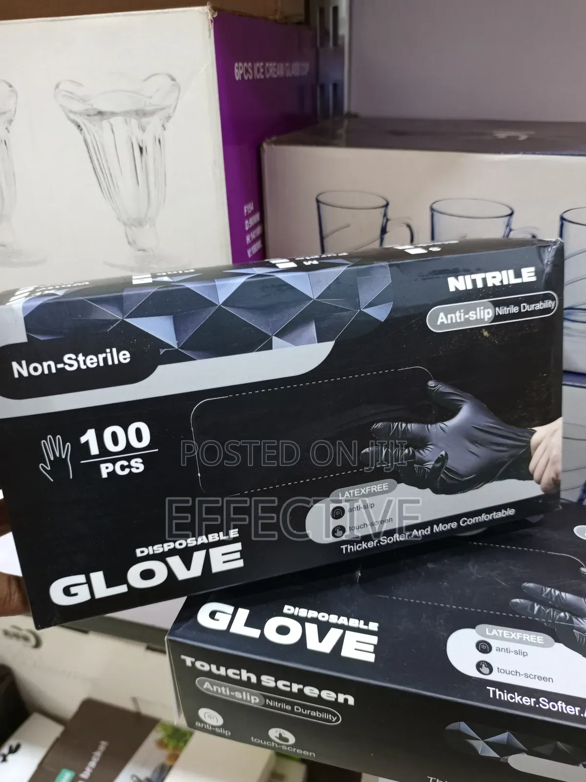 Non-Sterile, Black, Disposable Nitrile Gloves.