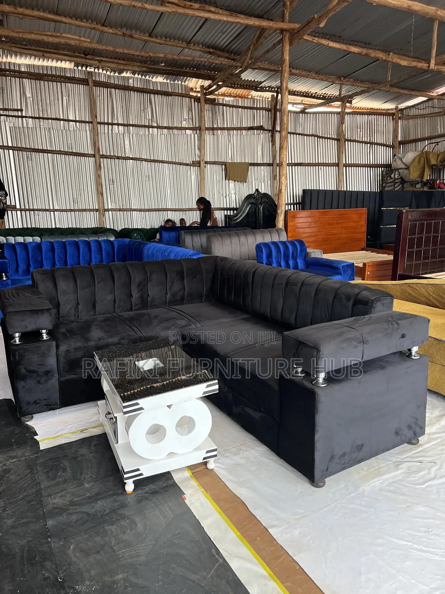 Mini L Shape Sofa / 5 Seater Sofa Gray Color
