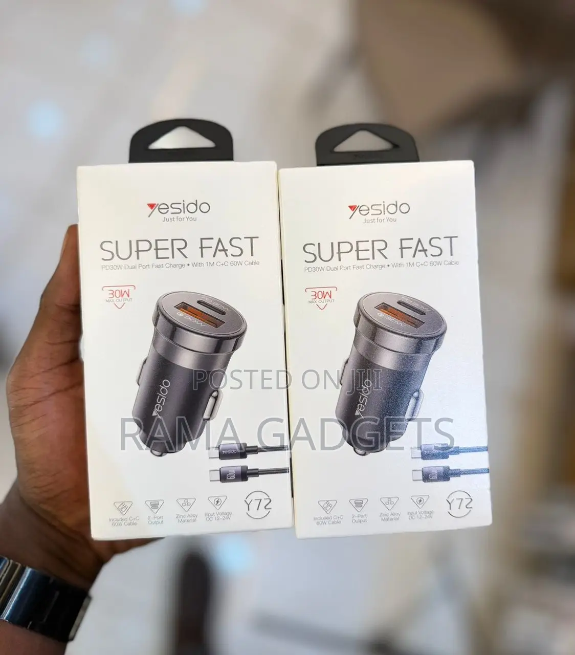 Y72 30w Fast Car Charger Dual Port Usb-a +Usb-C Type-C Totype-C Cable