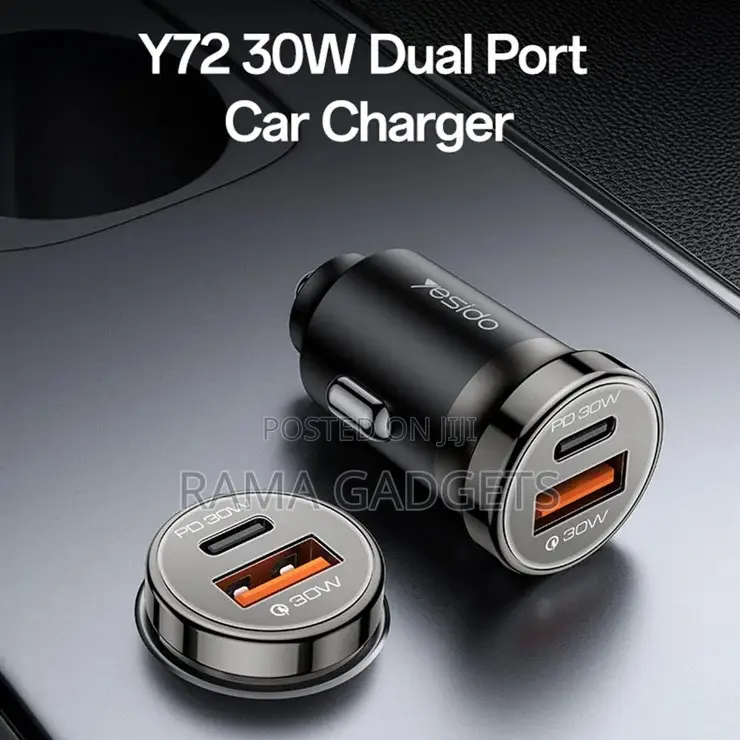 Y72 30w Fast Car Charger Dual Port Usb-a +Usb-C Type-C Totype-C Cable