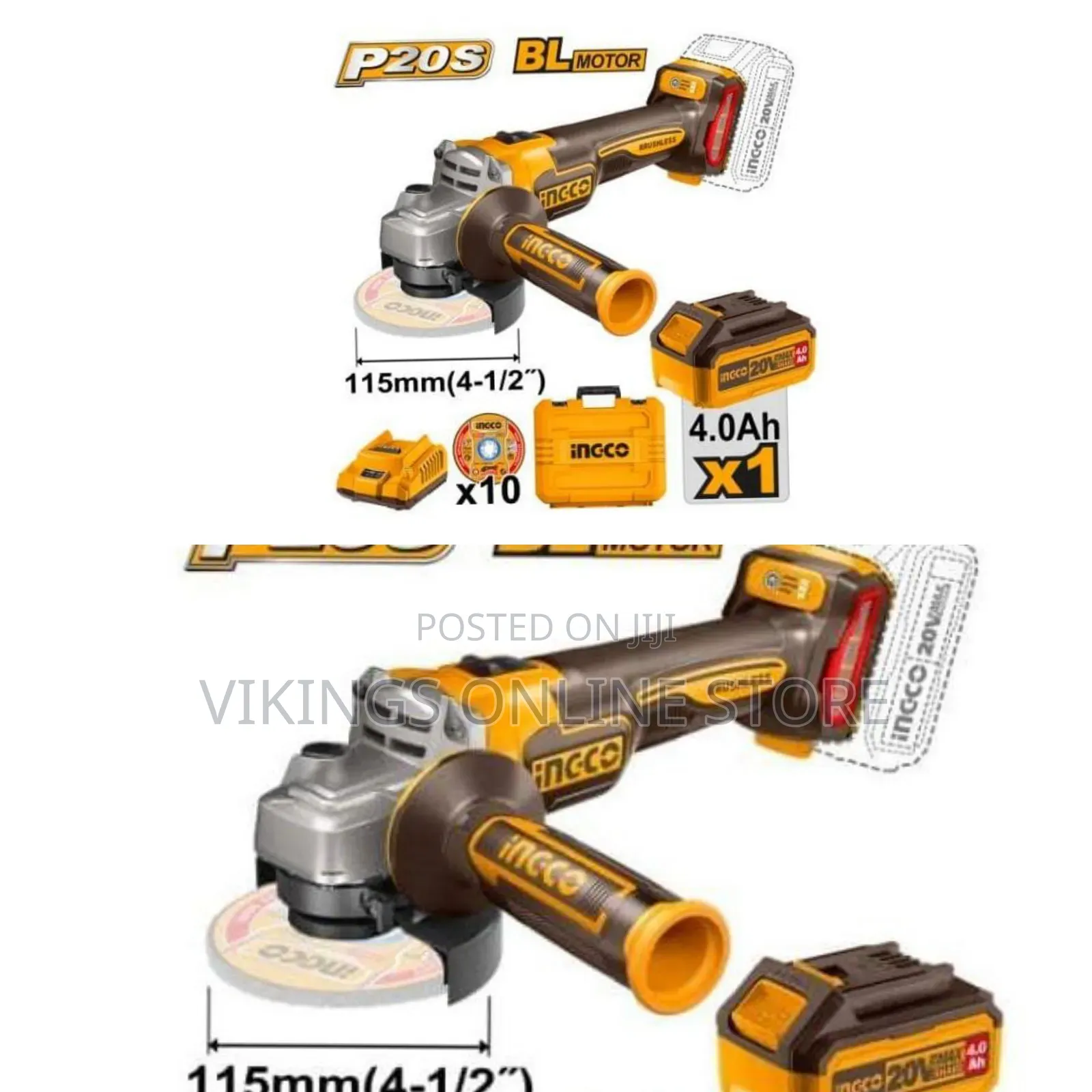 Ingco Lithium-Ion Angle Grinder 20v Battery and Charger Include-Orange