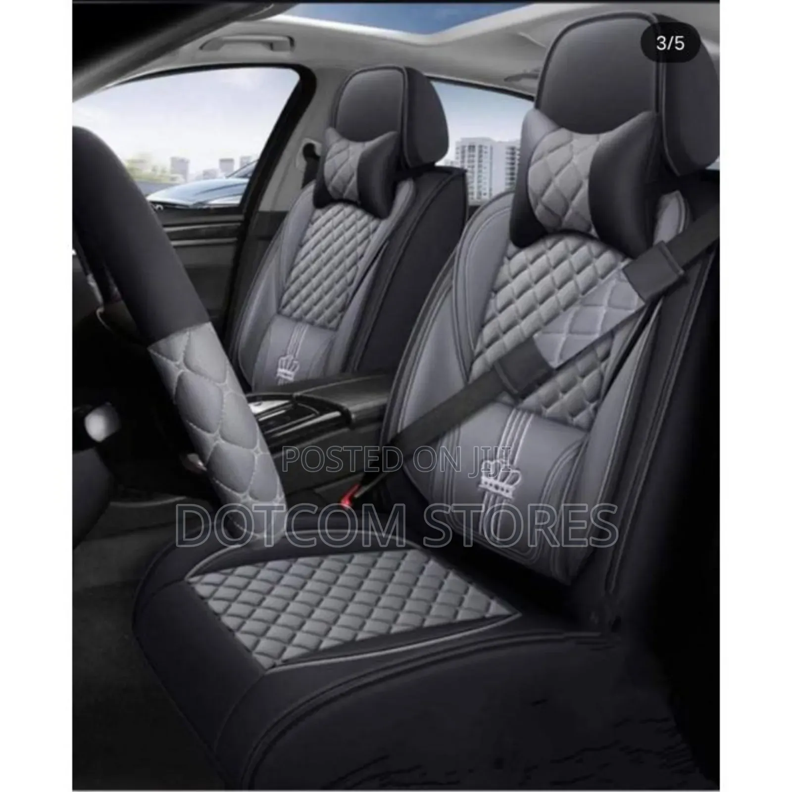 Luxury Crown Faux Leather Car Seat Cover Set.