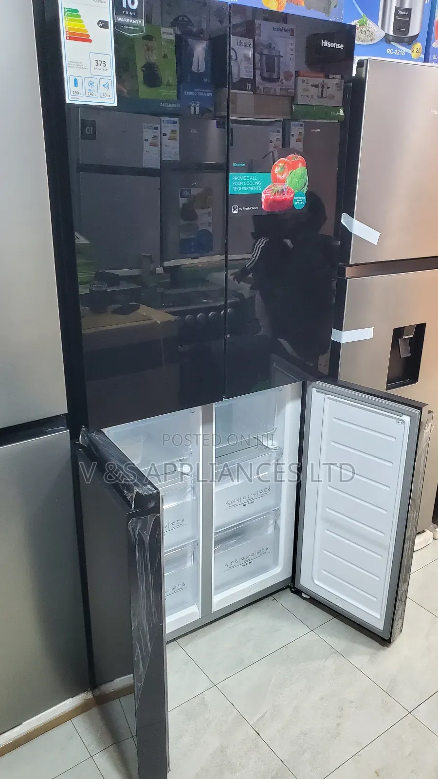 561l Side by Side Black Mirror Finish 4doors Refrigerator