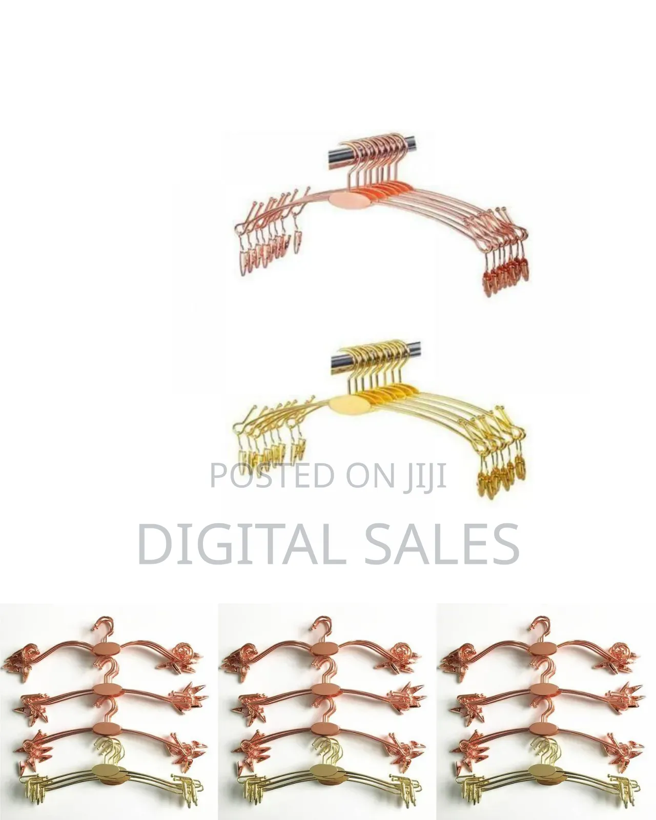 Set of 5 Rose Gold Metal Hangers With Clips