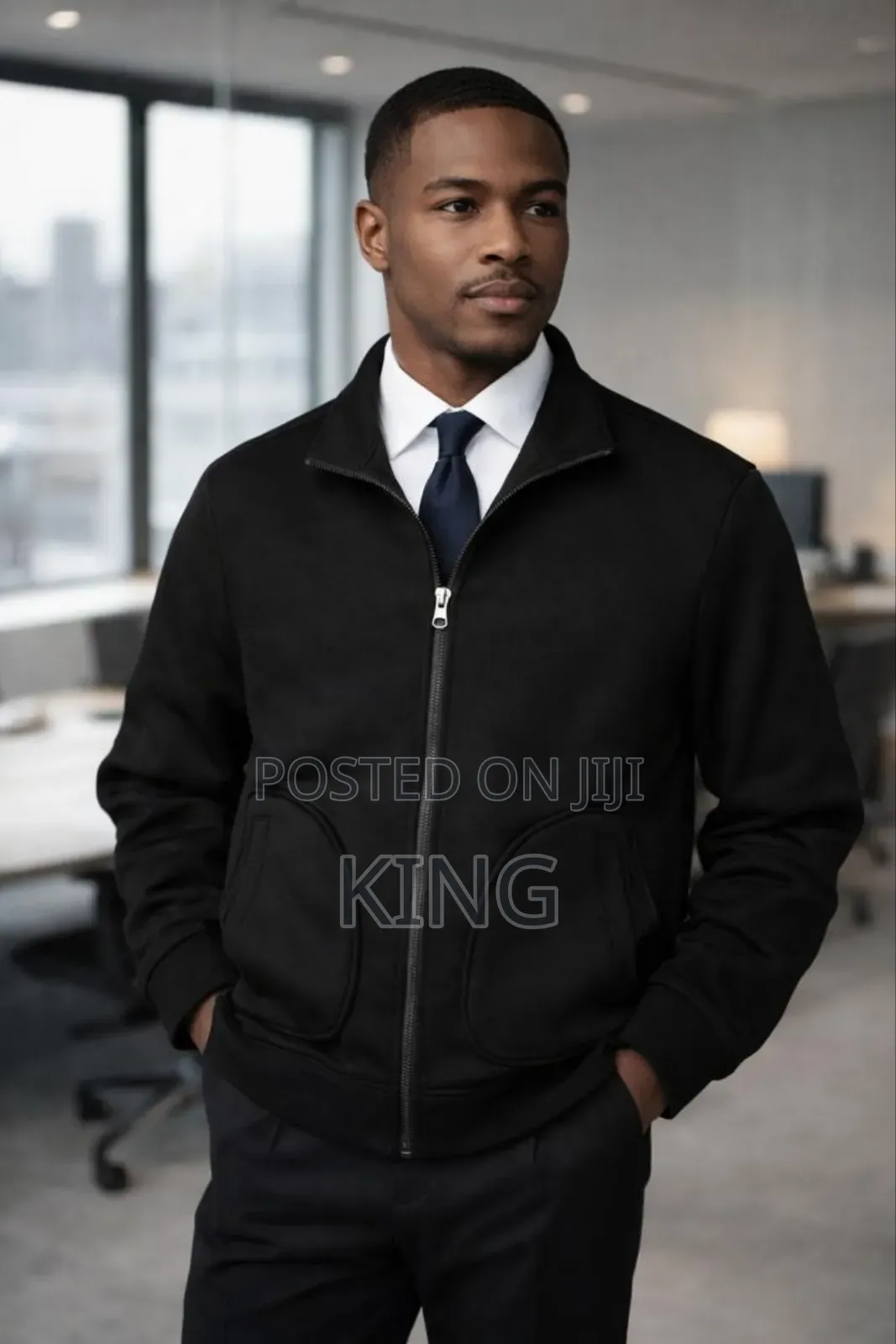 Down Zipper Unisex Black Sweater