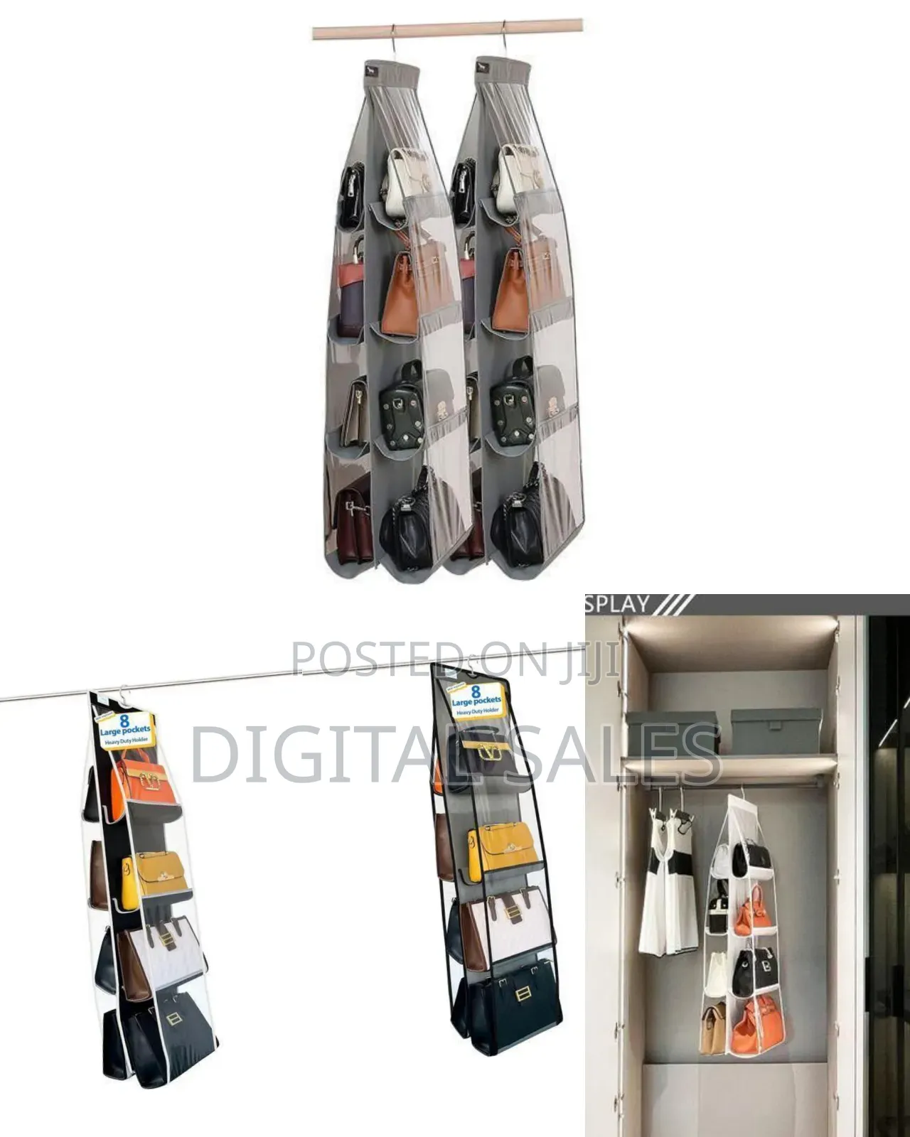 Space-Saving Hanging Handbag Organizer With Eight Pockets
