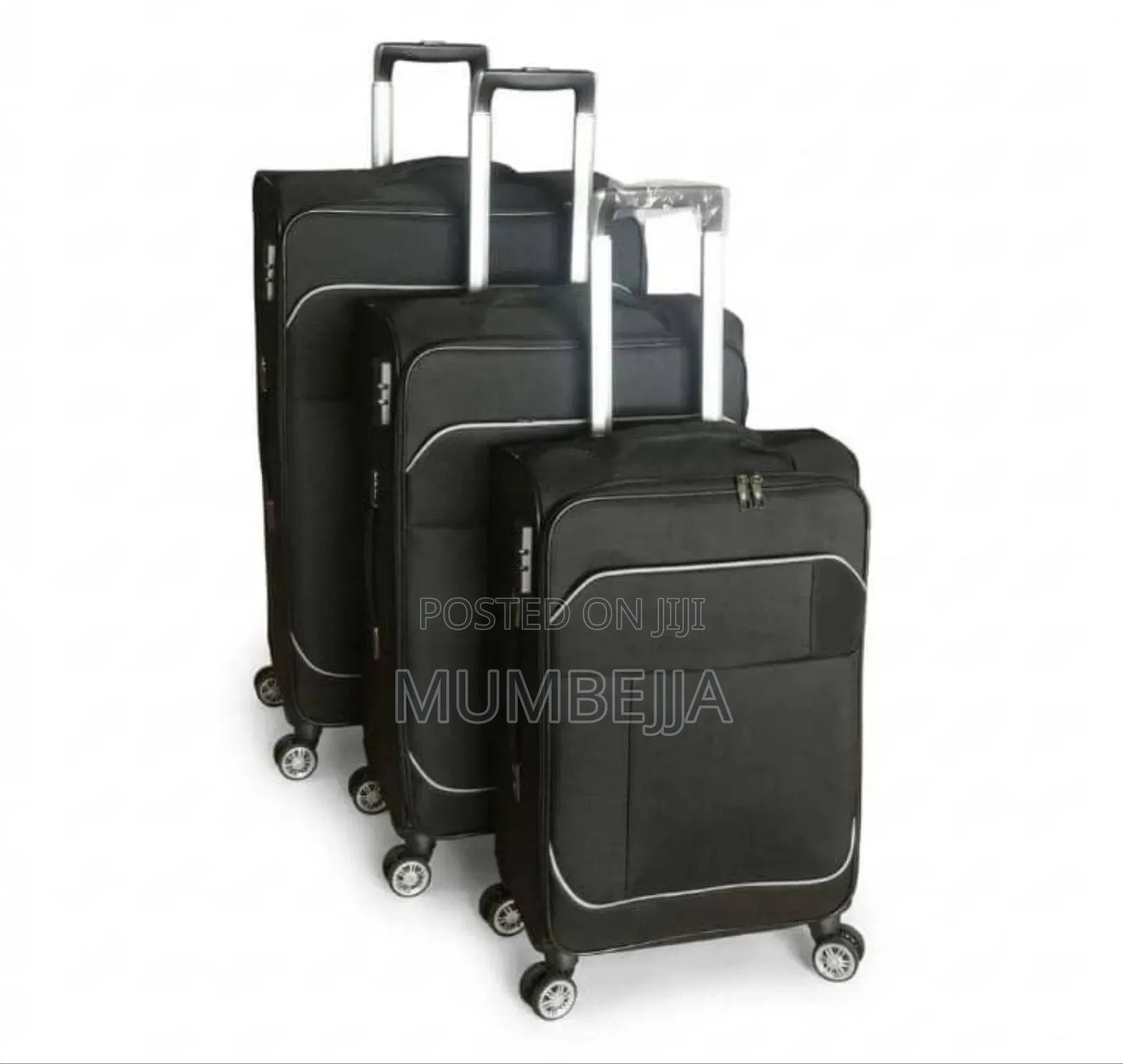 Three Black Fabric Trolley Suit Case