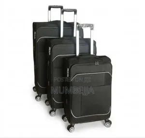 Three Black Fabric Trolley Suit Case
