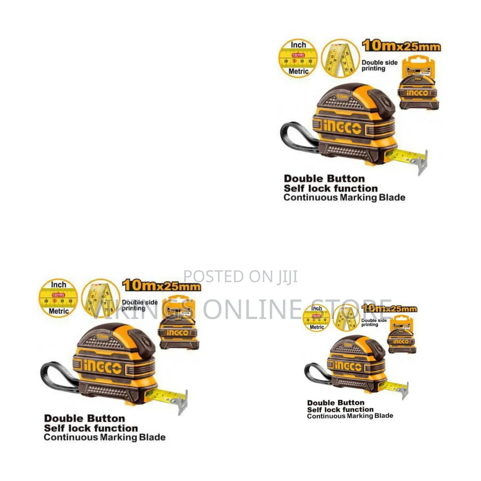 Ingco Steel Measuring Tape 10 Meter X 25mm Hsmt081025 - Black/Orange