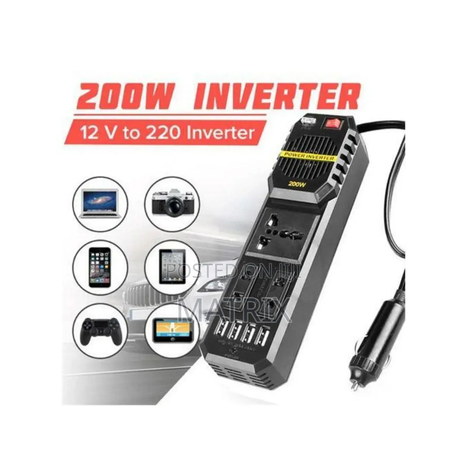 Car Power Inverter 200w 12v to 220v Charger