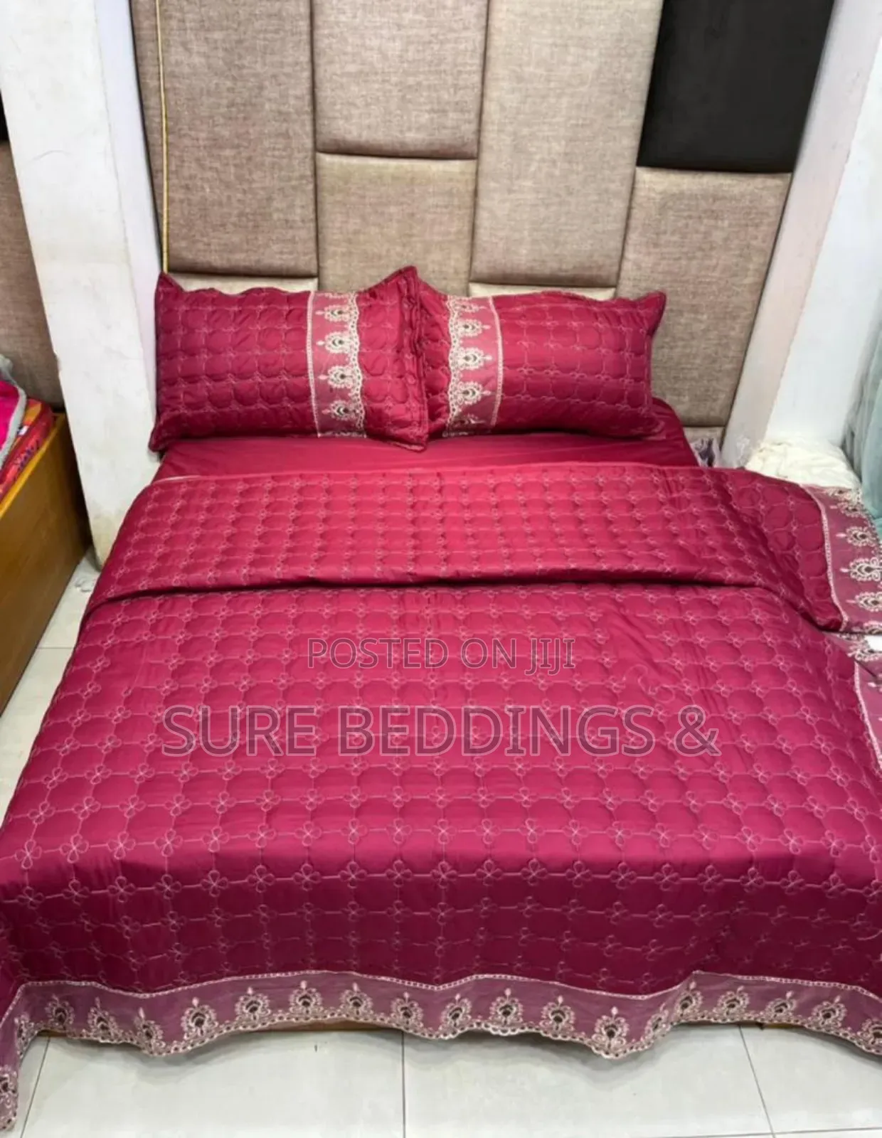 Maroon Laced Bedspread