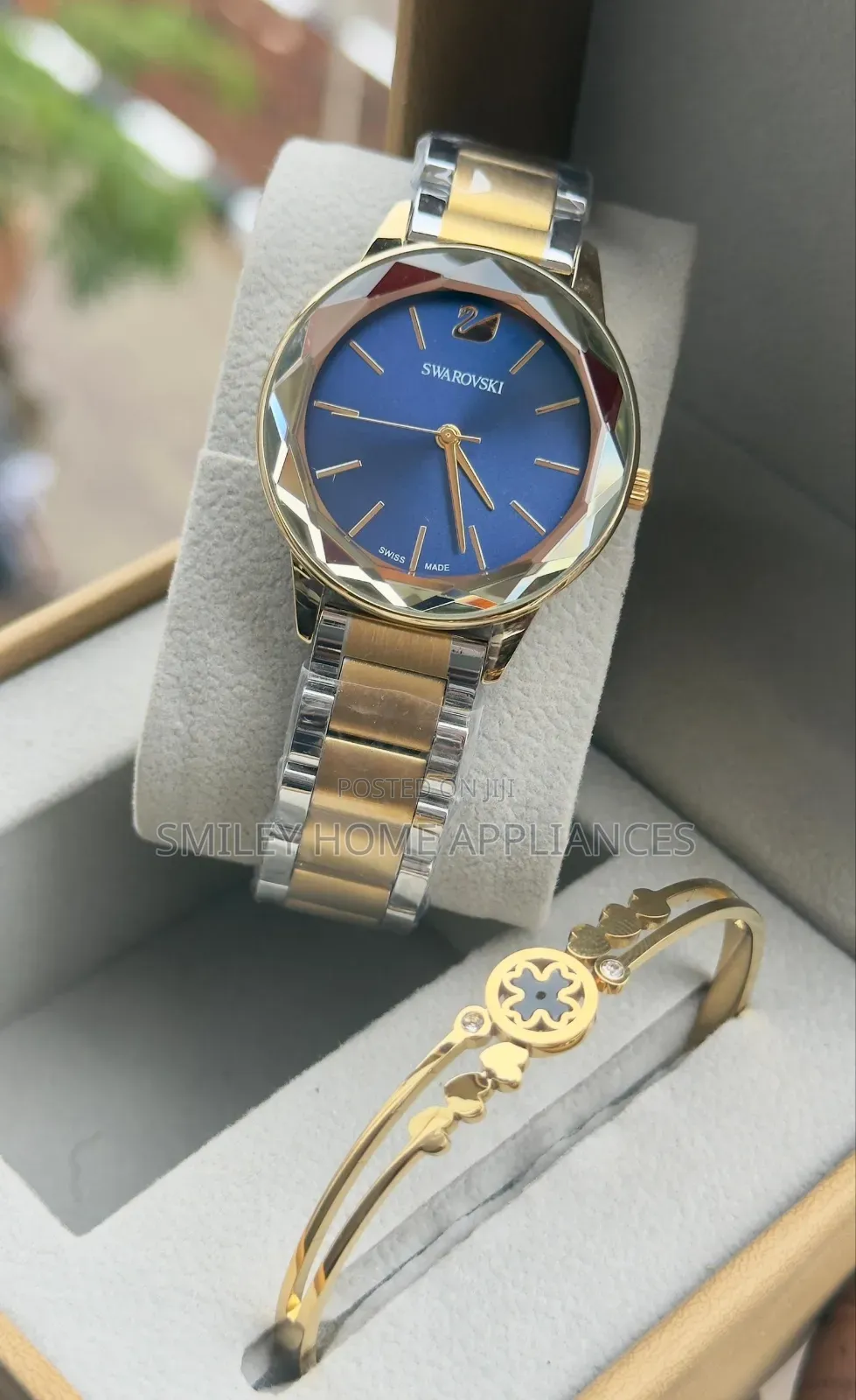 Women's Swarovski Original Blue Face Wrist Time Piece With Bracelet