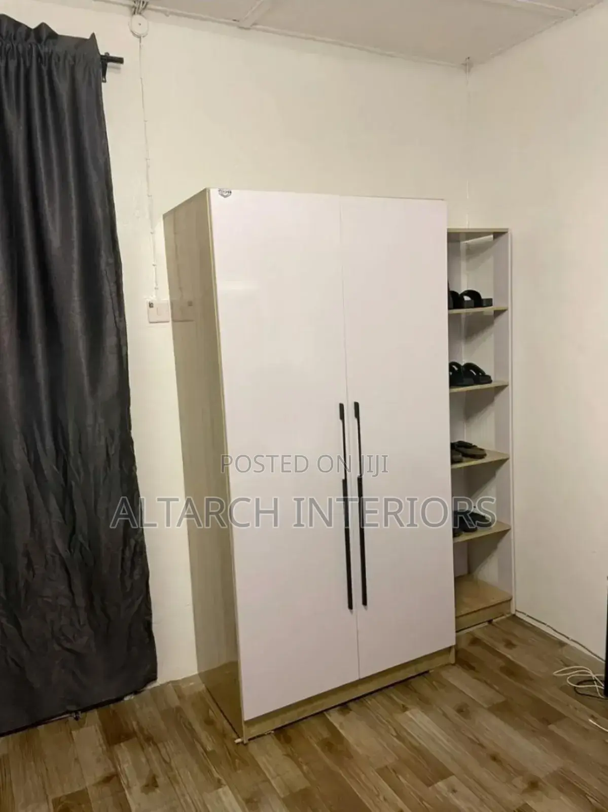 Simple Wardrobe and Space Saving With a Shoe Rack Besides