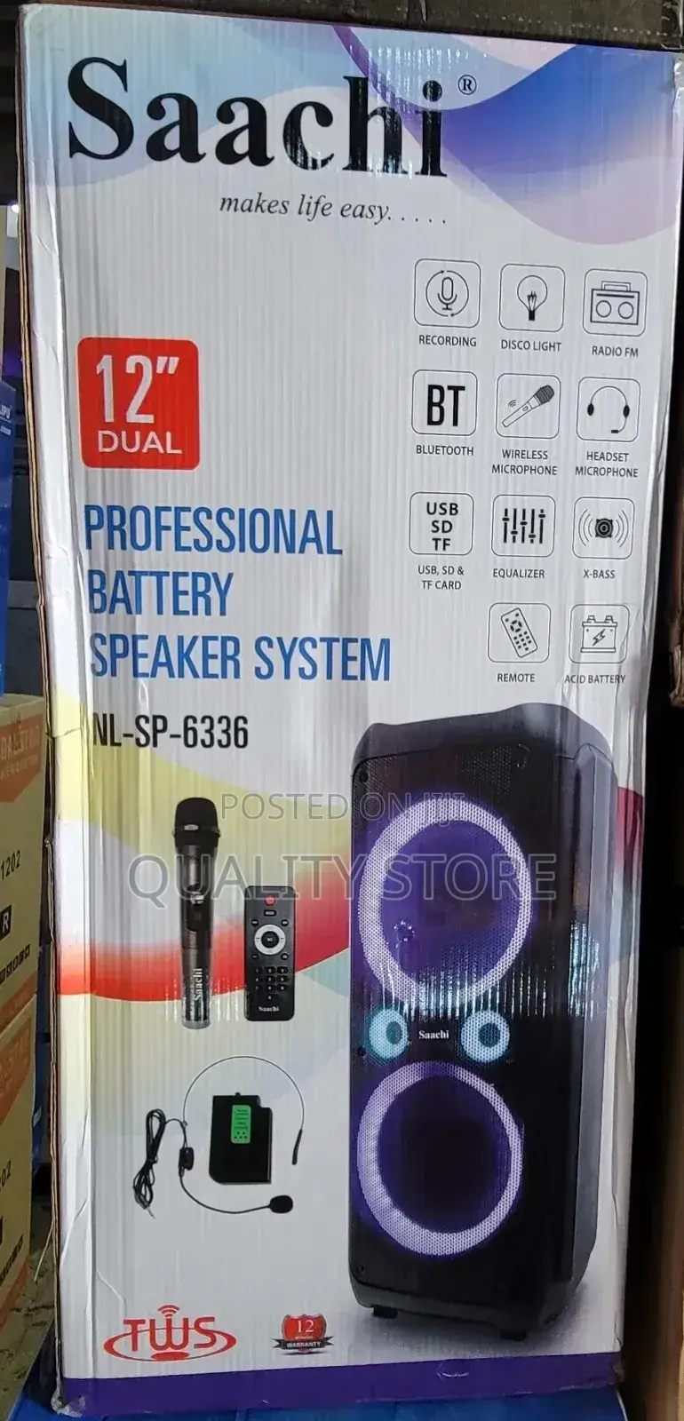 Saachi 12" Dual Proffessional Battery Speaker Nl-Sp-6336