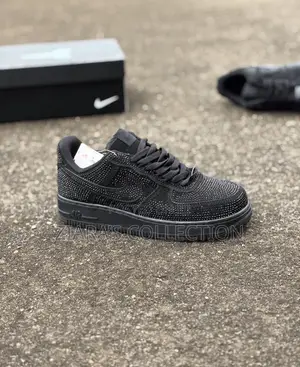 Custom Black Air Force 1 With Rhinestones Sneakers