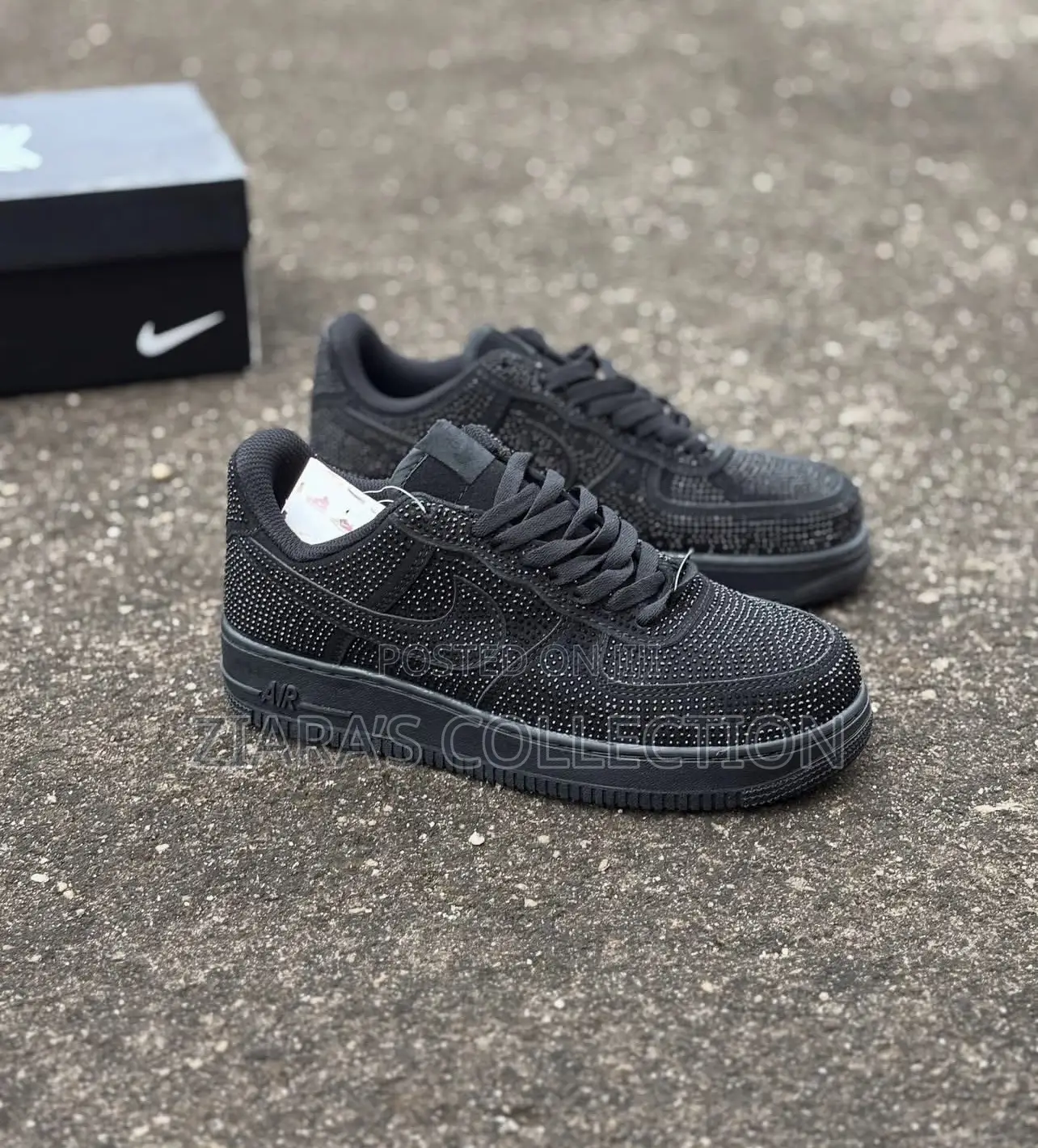 Custom Black Air Force 1 With Rhinestones Sneakers