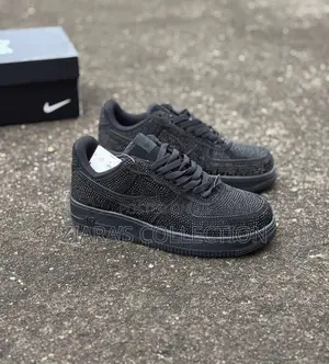 Custom Black Air Force 1 With Rhinestones Sneakers