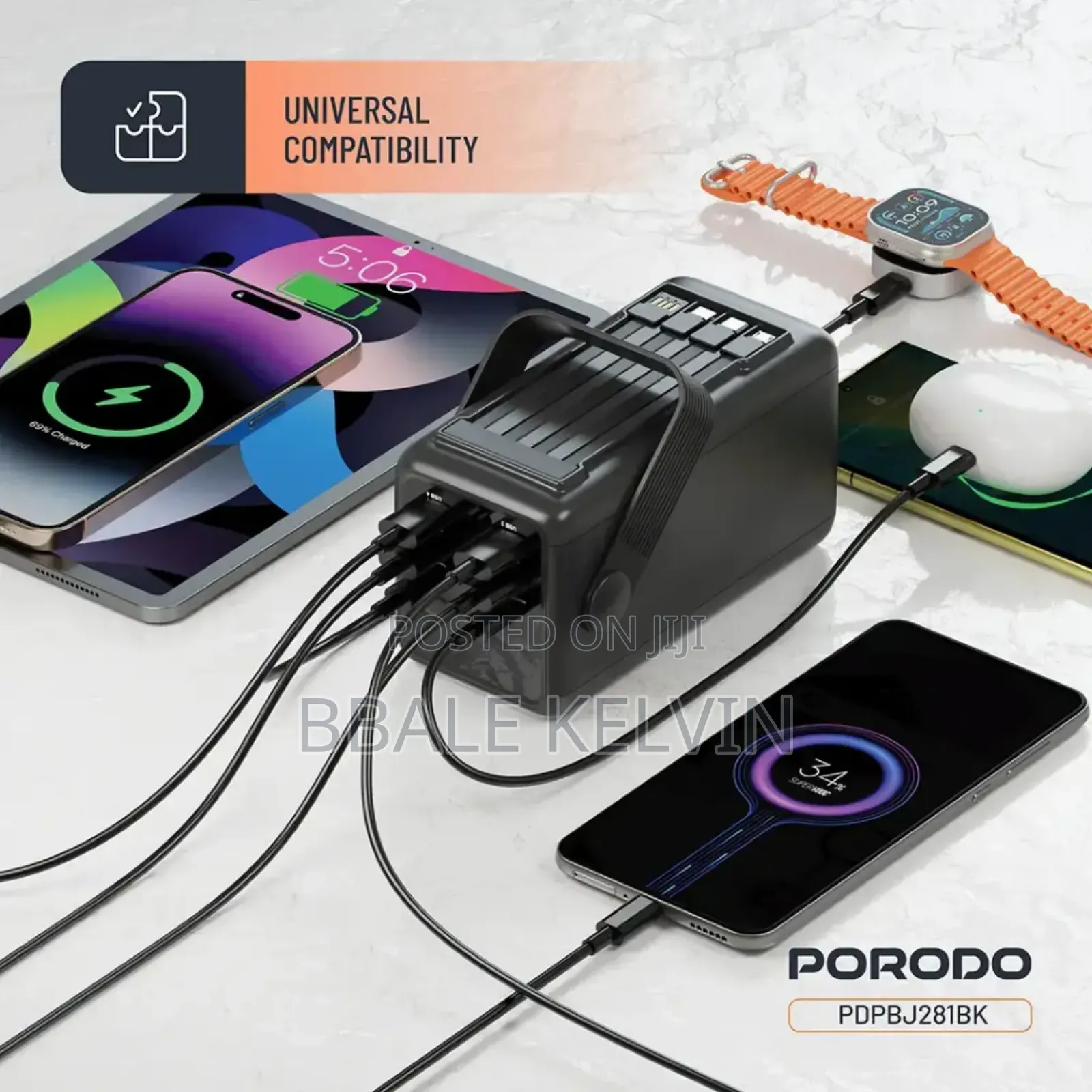 Porodo Lara 50000mah Power Bank With Integrated Cables and Flashlight
