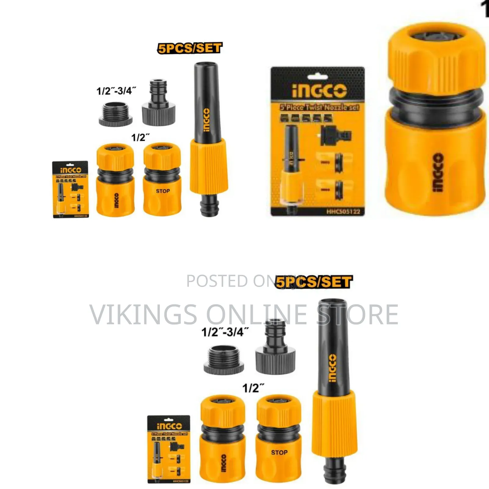 Ingco 5 Piece Twist Nozzle Set - Black Orange
