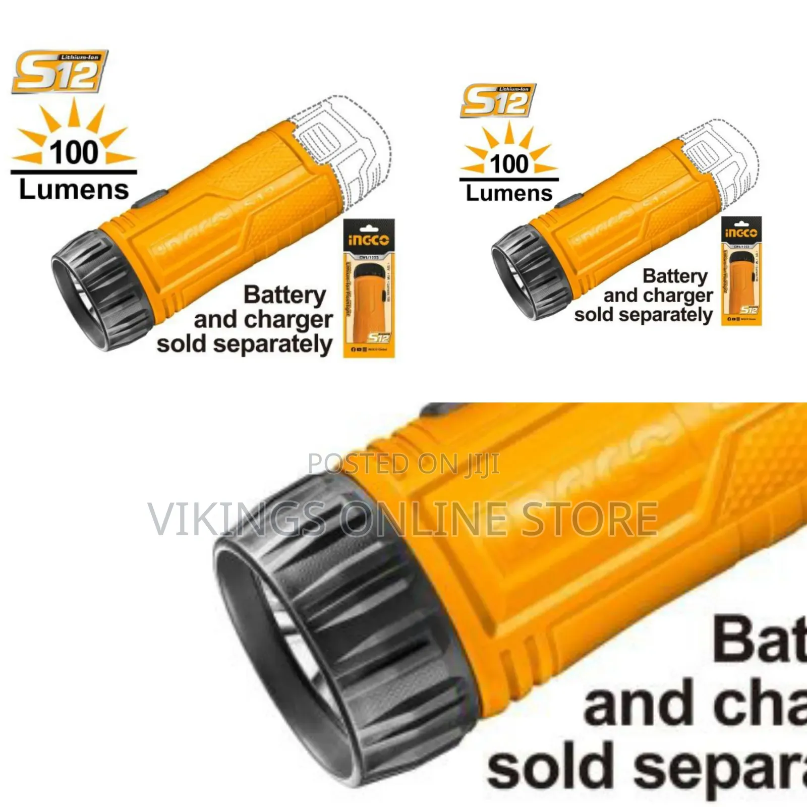 Ingco Lithium-Ion Flashlight 12v - Orange